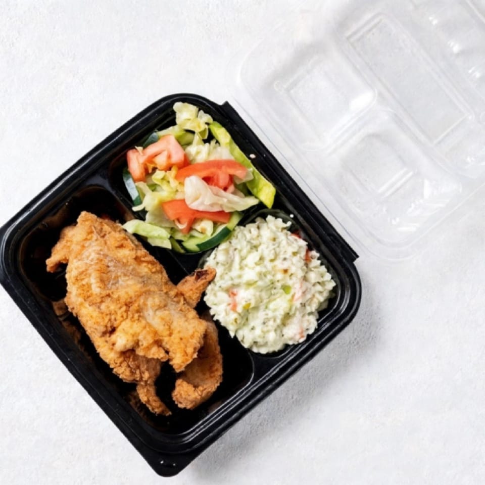 Fried whiting fish with sides