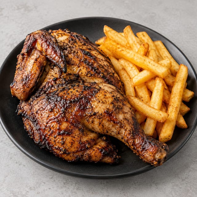 ½ Jerk Chicken & Fries.