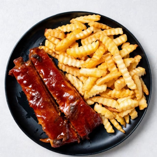 BBQ Pork Ribs & Fries.