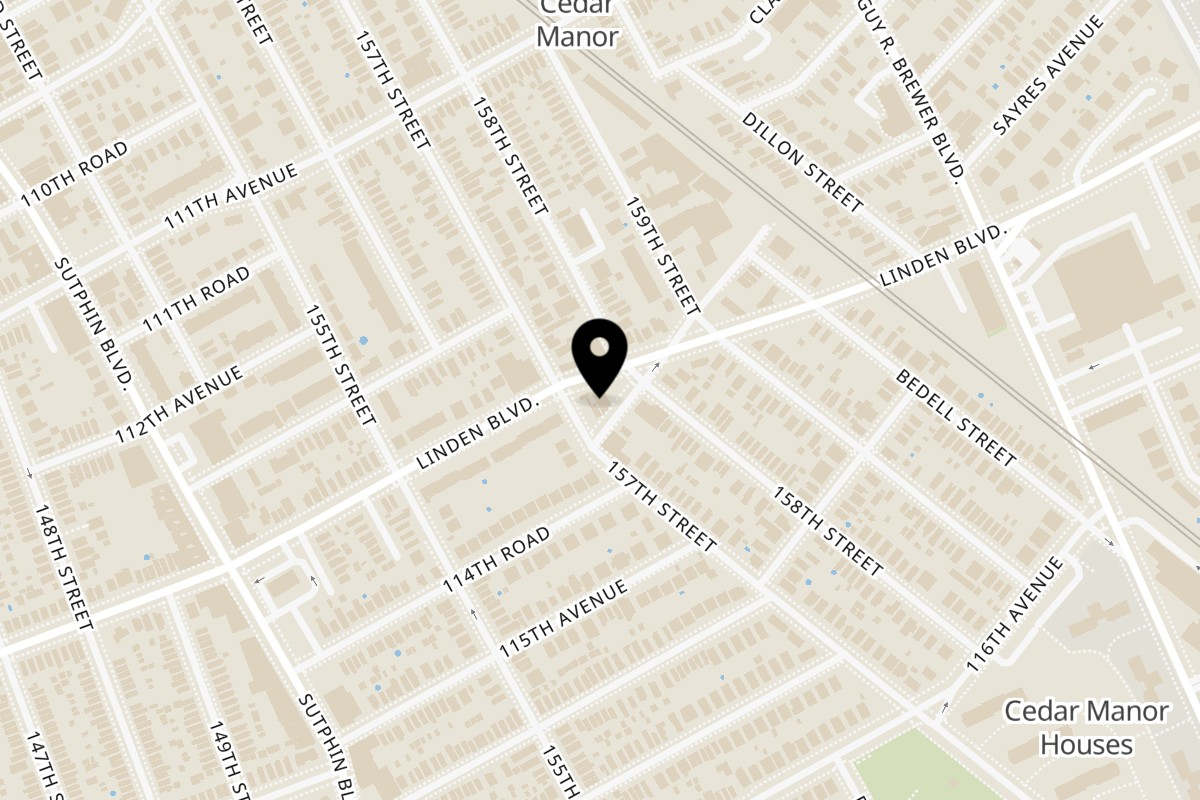Map showing the location of Rib Shack on 157-06 Linden Blvd in Jamaica